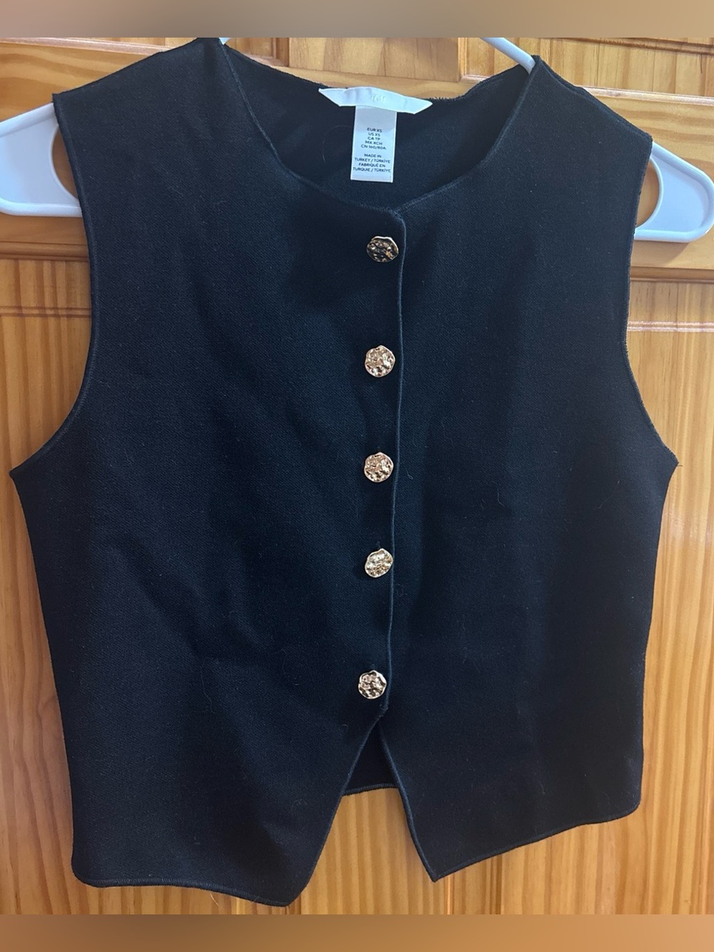 H&M Black Sleeveless Button-Front Vest with Gold Buttons